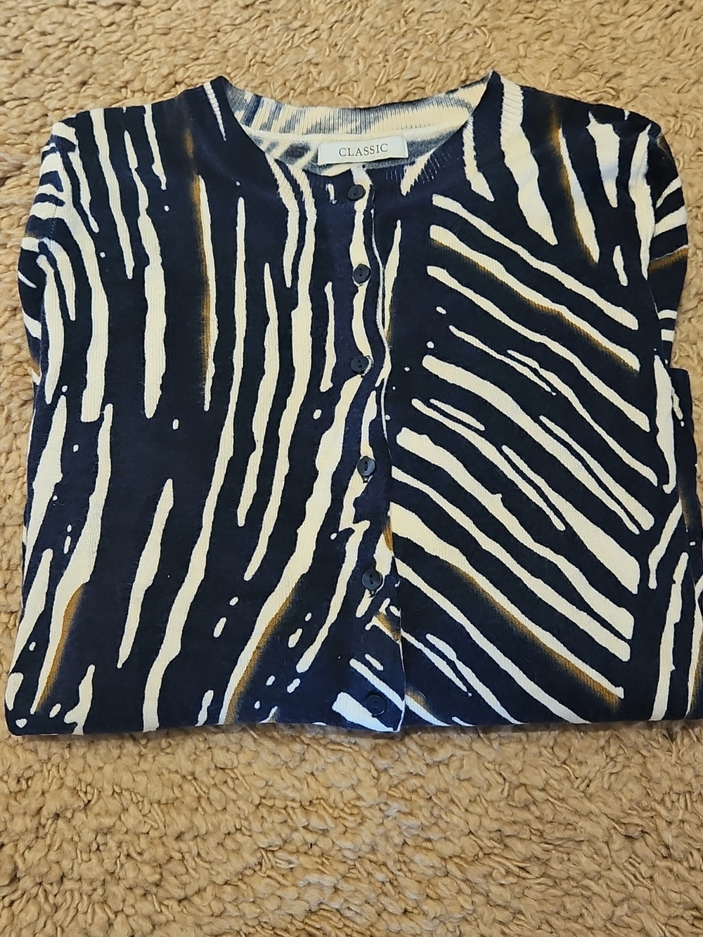 Classic Navy and White Zebra-Print Cardigan